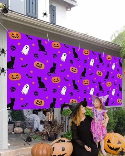 Halloween Ghost Pumpkin Garage Door Cover 7x8ft Purple