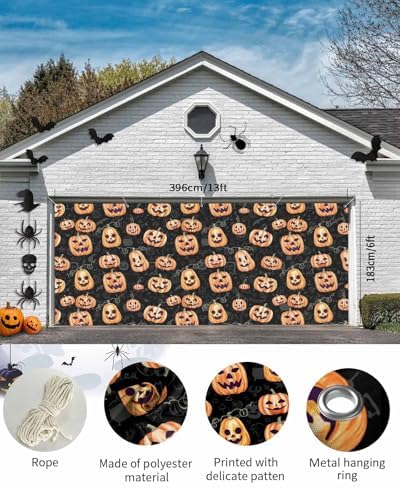 Halloween Pumpkin Ghost Face Garage Door Cover 7x8ft