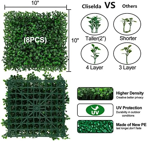 Cliselda Artificial Boxwood Hedge Wall Panels 8PCS 10x10