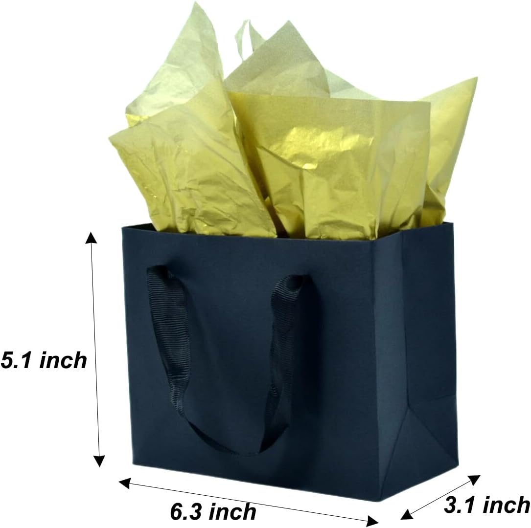 JUNESHE Mini Black Gift Bags with Handles 6 Pack