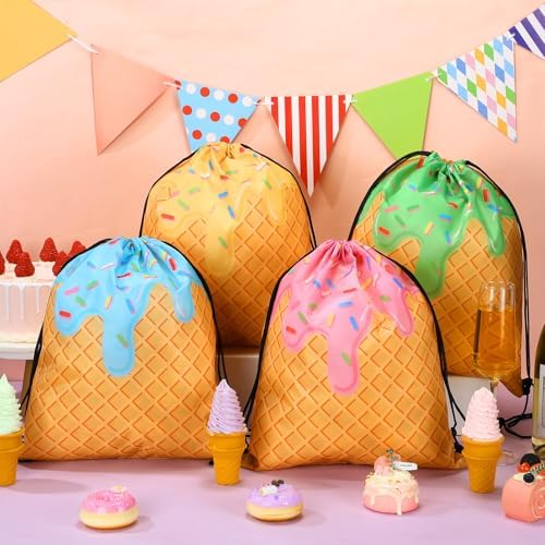 Sunnymove 16 Pcs Ice Cream Gift Bags Cute Drawstring Backpacks