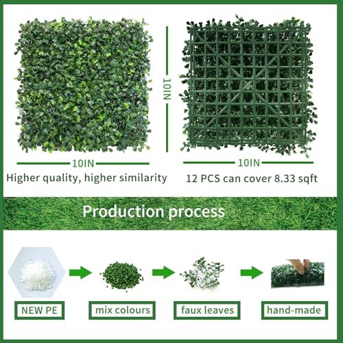 Artificial Grass Wall Panels Decor 10x10 12Pcs Faux Boxwood Backdrop