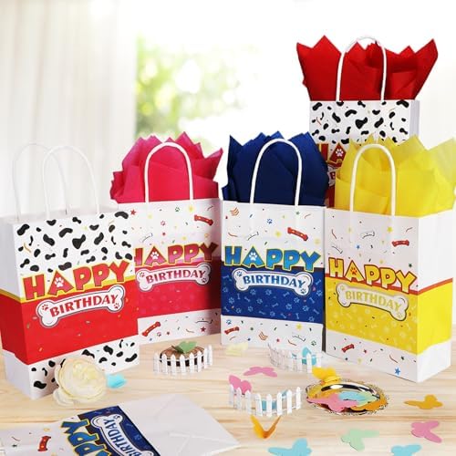 16 Pack Cartoon Dog Paw Gift Bags with Tissue Paper