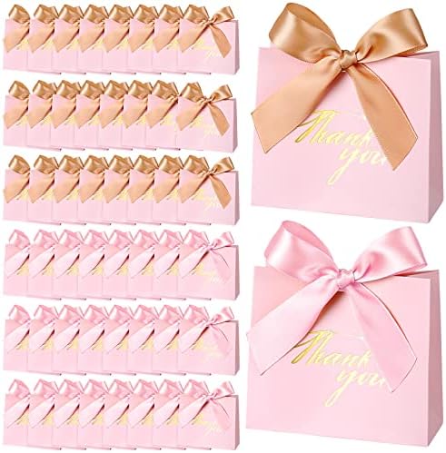 Yahenda 50 Pcs Pink Candy Gift Bags with Bow Ribbon