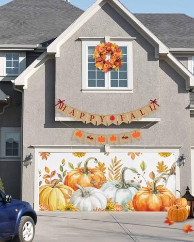 Thanksgiving Fall Pumpkin Floral Garage Door Cover 7x8ft