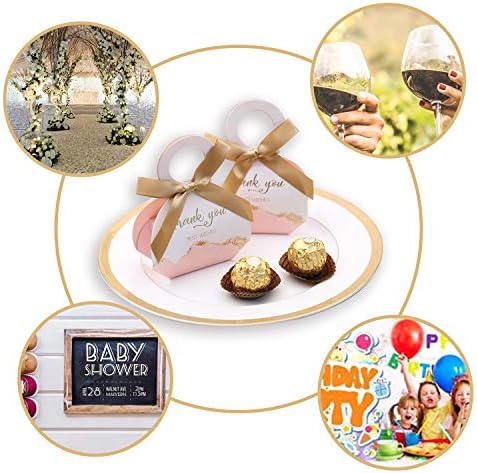 DORIS HOME 50 Pcs Pink Wedding Favor Boxes with Ribbons