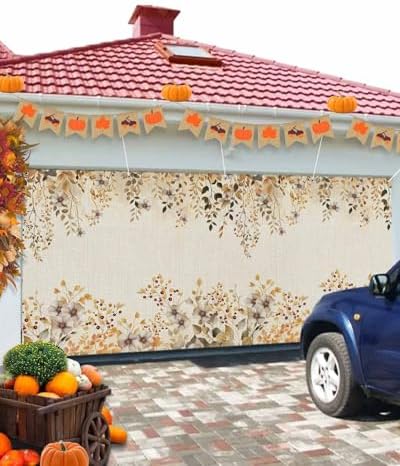 IDOWMAT Autumn Leaves Flower Garage Door Cover 7x8ft