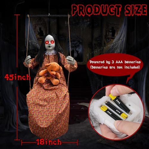 Scary Halloween Hanging Girl Prop with Sound and Light