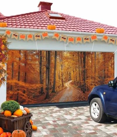 Autumn Forest Orange Leaves Garage Door Cover 7x8ft