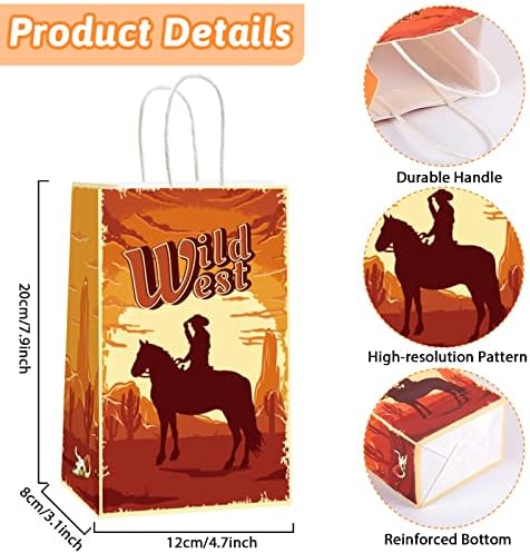 ZOIIWA 12 Pack Cowboy Gift Bags for Birthday Party Supplies