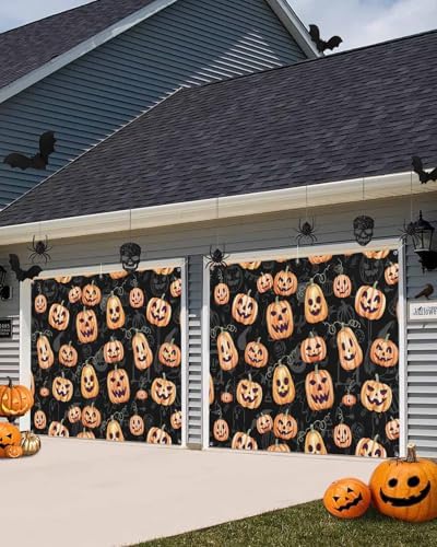 Halloween Pumpkin Ghost Face Garage Door Cover 7x8ft