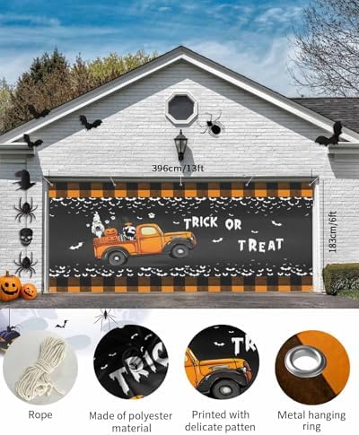 Halloween Bats Garages Door Cover 7x8ft with Hanging Ropes