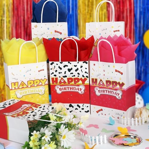 16 Pack Cartoon Dog Paw Gift Bags with Tissue Paper