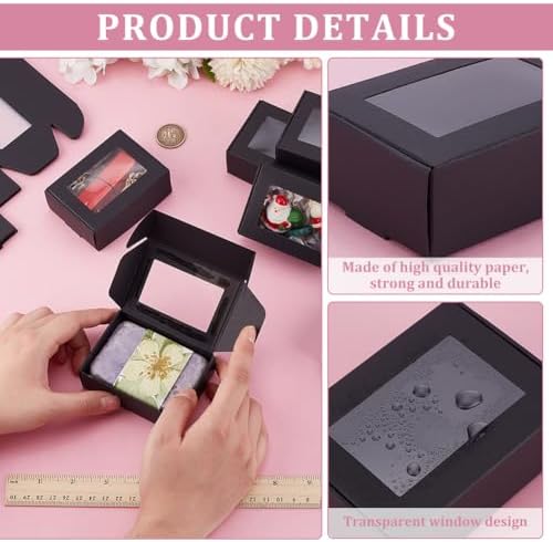 PH PandaHall 20pcs Black Gift Boxes with Window