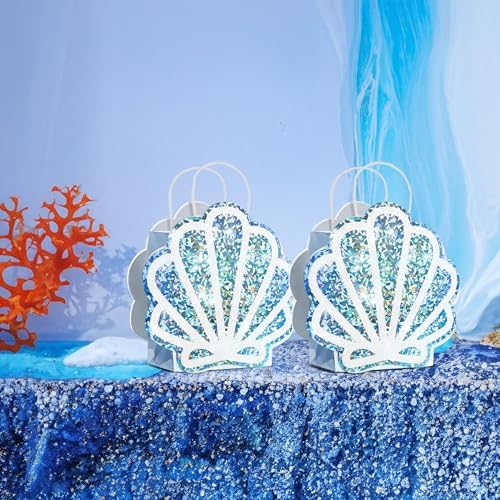 Sariiraw 16 Pack Holographic Seashell Gift Bags with Handles