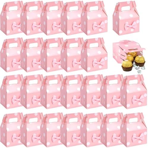 VGOODALL 30PCS Party Favor Boxes Pink Polka Dot Small Treat Bags