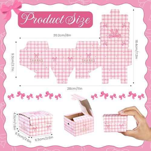 Glavatrix 50pcs Mini Pink Bow Candy Gift Boxes