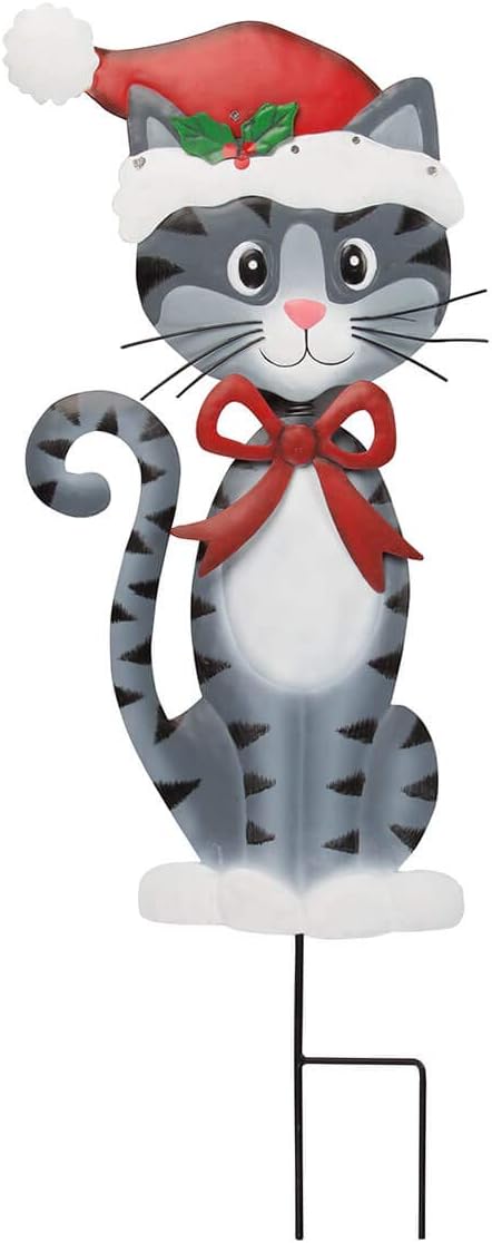 Solar Powered Christmas Cat Garden Stake