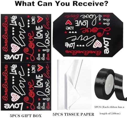 Jaywayang 5 Pack Valentine Gift Boxes with Lids and Ribbons