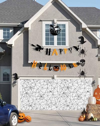 Scary Halloween Black Cobweb Garage Door Cover 7x8ft 1