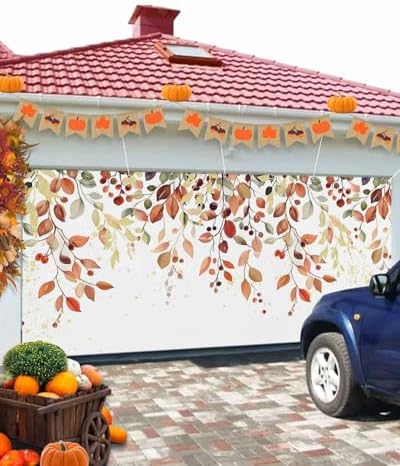 Watercolor Fall Leaves Garage Door Cover 7x8ft
