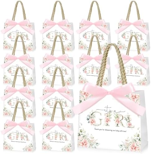 Spakon 25 Sets Girl Gift Bags with Handle and Ribbon