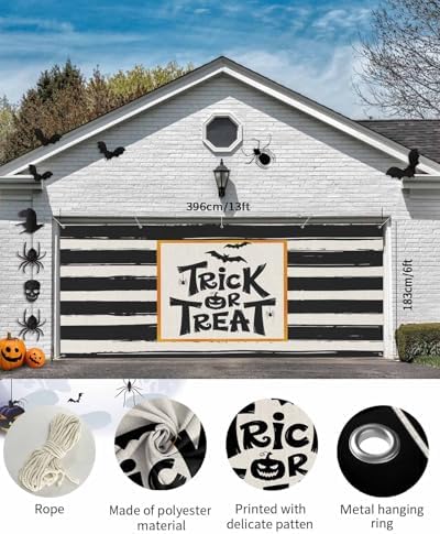 IDOWMAT Black Quotes Trick Or Treat Garage Door Cover 7x8ft