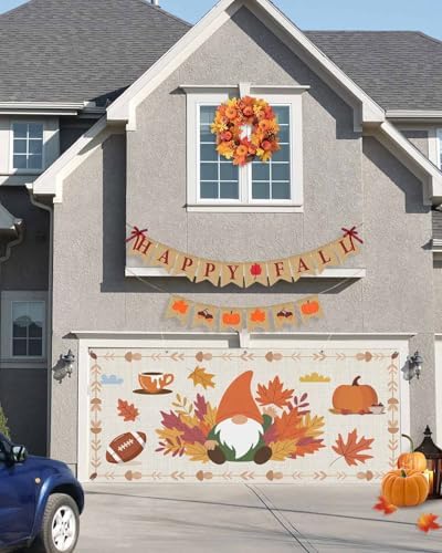 Fall Garage Door Banner 7x8 ft Gnome Pumpkin Decoration