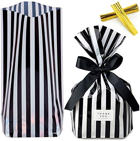 ZOOYOO Black Stripes Cellophane Treat Bags 50 Pack