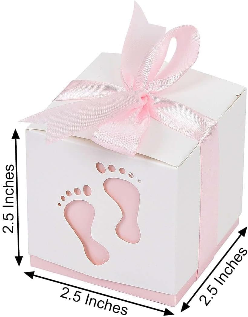 Efavormart 25 Pack Baby Footprint Candy Boxes with Ribbons