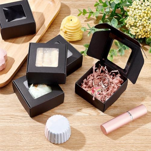 BENECREAT 100-Pack Kraft Gift Boxes with Clear Window