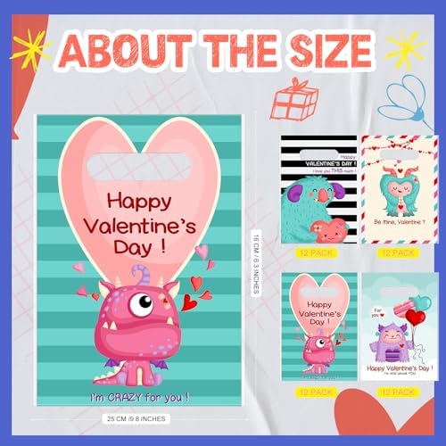 Frienda 100 Plastic Valentine Gift Bags with Handle