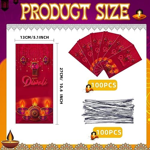 Tenceur 100 Pcs Diwali Cellophane Bags with Ties