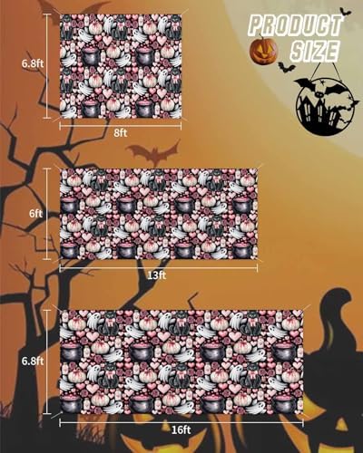Halloween Cat Ghost Heart Garage Door Cover 7x8ft Black