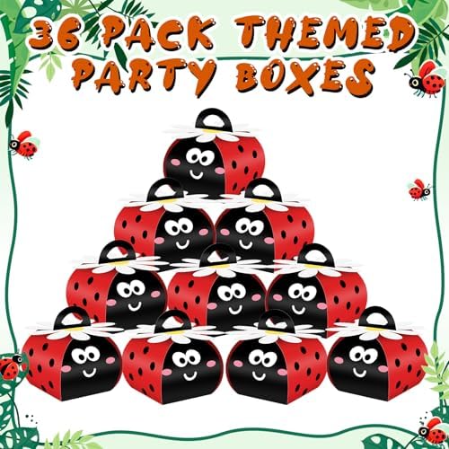 Humyoun 36 Pcs Ladybug Gift Boxes Party Favor Treat Bags