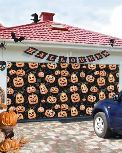 Halloween Pumpkin Ghost Face Garage Door Cover 7x8ft