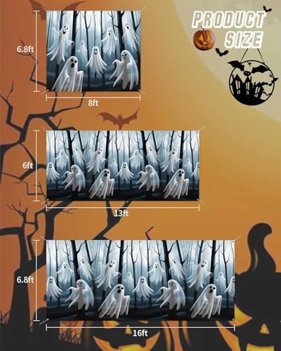 Halloween Ghost Decor Garage Door Cover 7x8ft Black