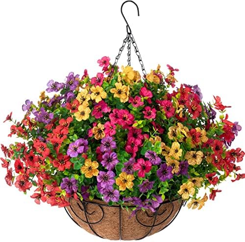 HyeFlora Hanging Flower Basket with Artificial Bougainvillea