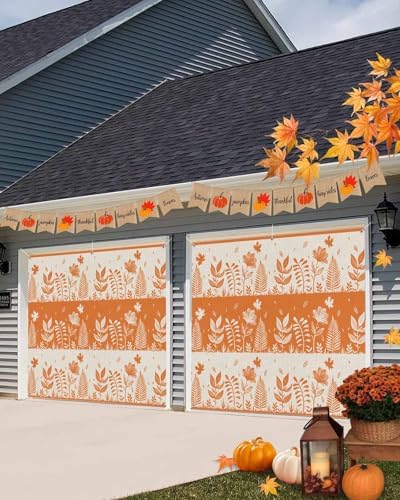 IDOWMAT Autumn Flower Leaf Garage Door Cover 7x16ft