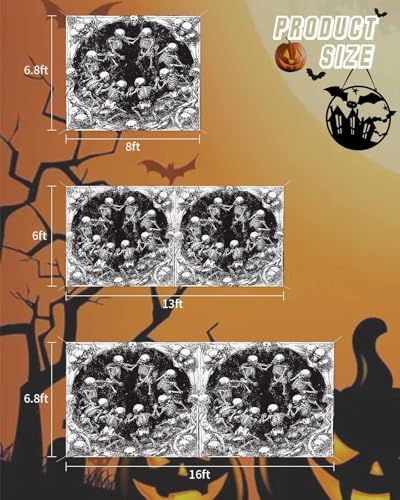 Halloween Skeletons Garage Door Cover 7x8ft Retro Modern Art Banner