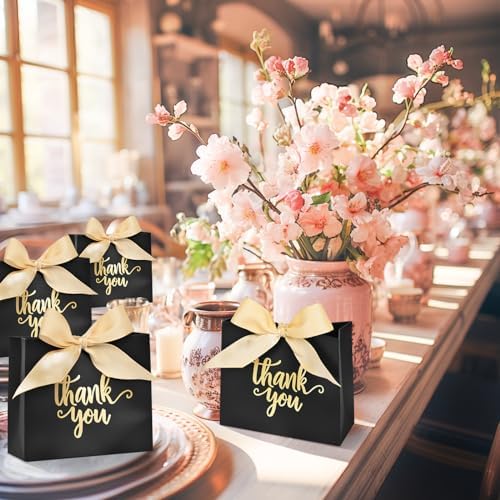DECHISY 60 Pack Black Mini Gift Bags with Ribbon