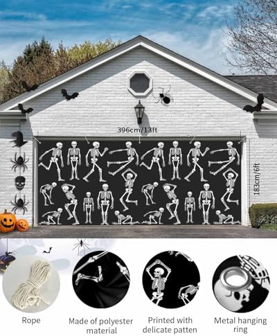 Happy Halloween Skeleton Skull Garage Door Cover 7x8ft