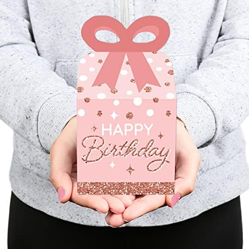 Big Dot of Happiness Pink Rose Gold Birthday Bow Boxes Set of 12