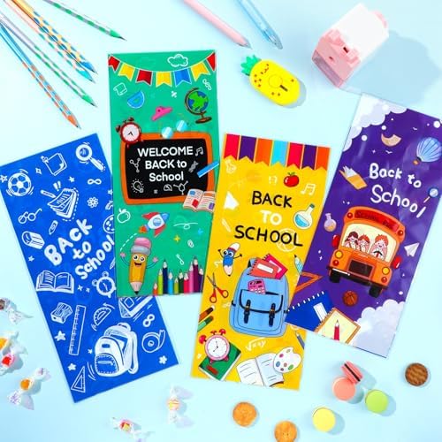 100 Pieces Back to School Cellophane Bags with Twist Ties