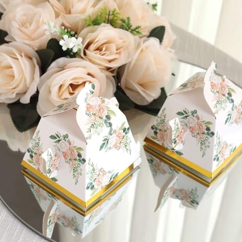 Efavormart 25 Pack Pink Peony Mini Teapot Gift Boxes with Gold Edge