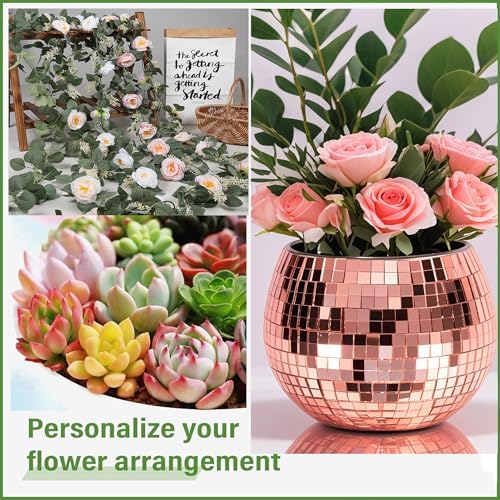 Rose Gold Mirror Disco Ball Vase Planter