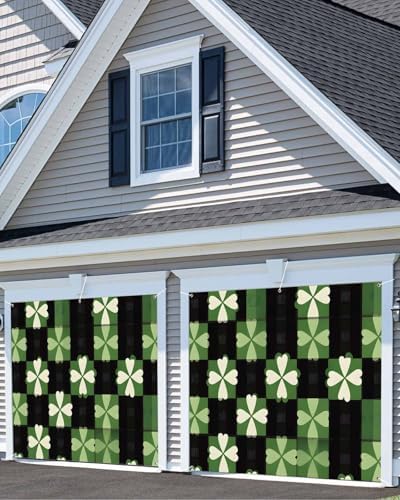 7x8ft St Patricks Day Plaid Garage Door Cover with Grommets
