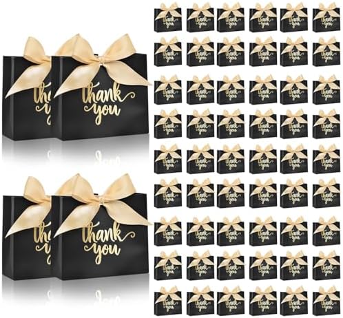 DECHISY 60 Pack Black Mini Gift Bags with Ribbon