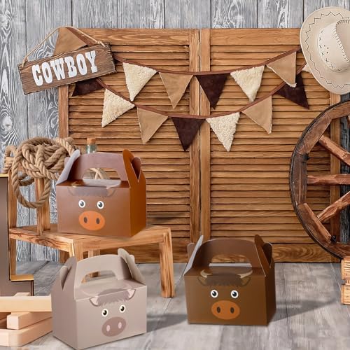 Cholemy 24 Pcs Cow Print Treat Boxes for Cowboy Birthday Party Supplies