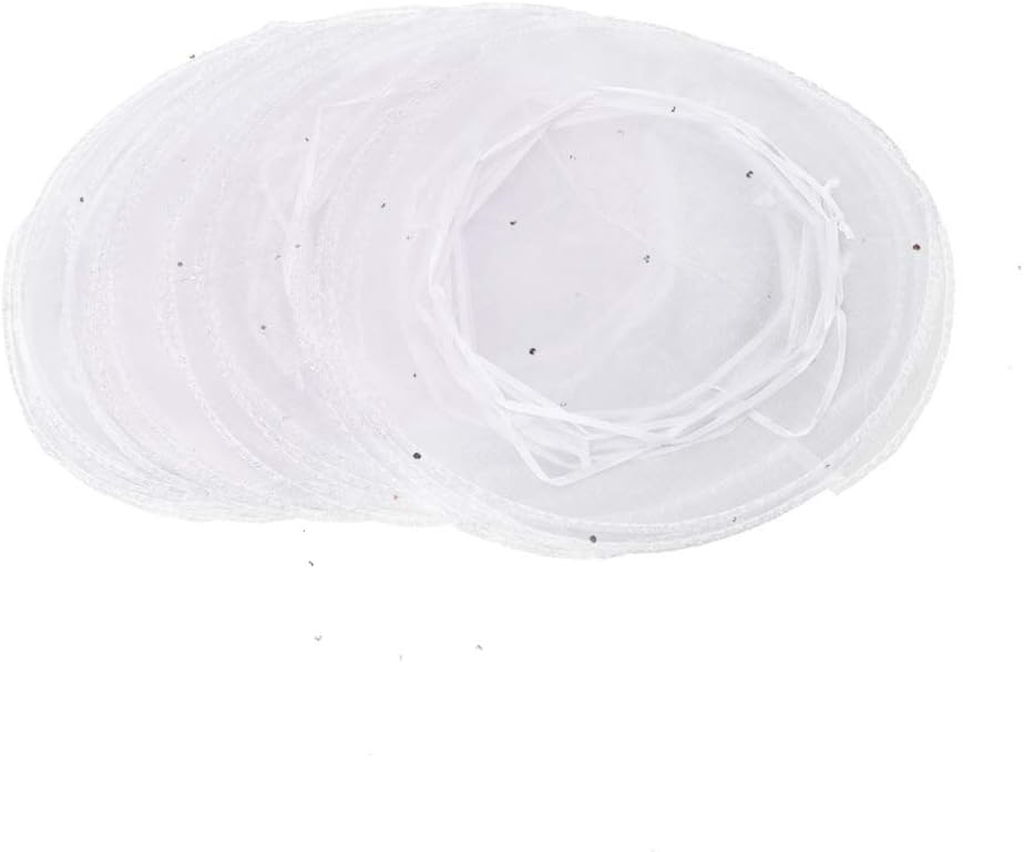 100Pcs White Organza Tulle Circles with Drawstring